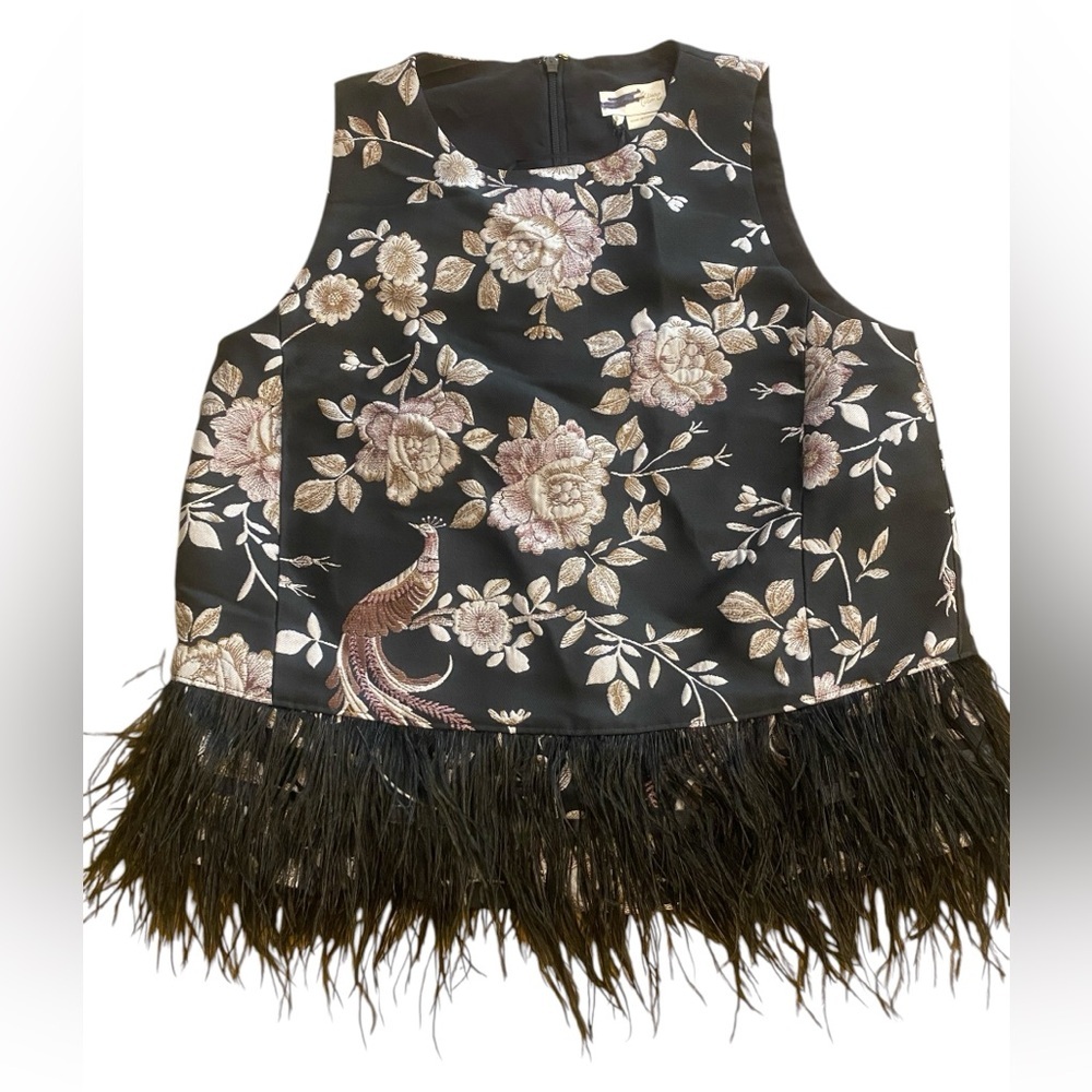 Kate Spade Women’s Chinoiserie Padma Sleeveless Top Embroidered Feathers Size 4